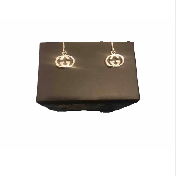 Authentic GUCCI Interlocking Hook  Earrings Silver 925 1.1 x 1.6cm Women - Picture 2 of 8